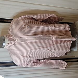 Polo Ralph Lauren Big Shirt 100%‎ Cotton, Cream with Mdm Pink Stripes, Size L